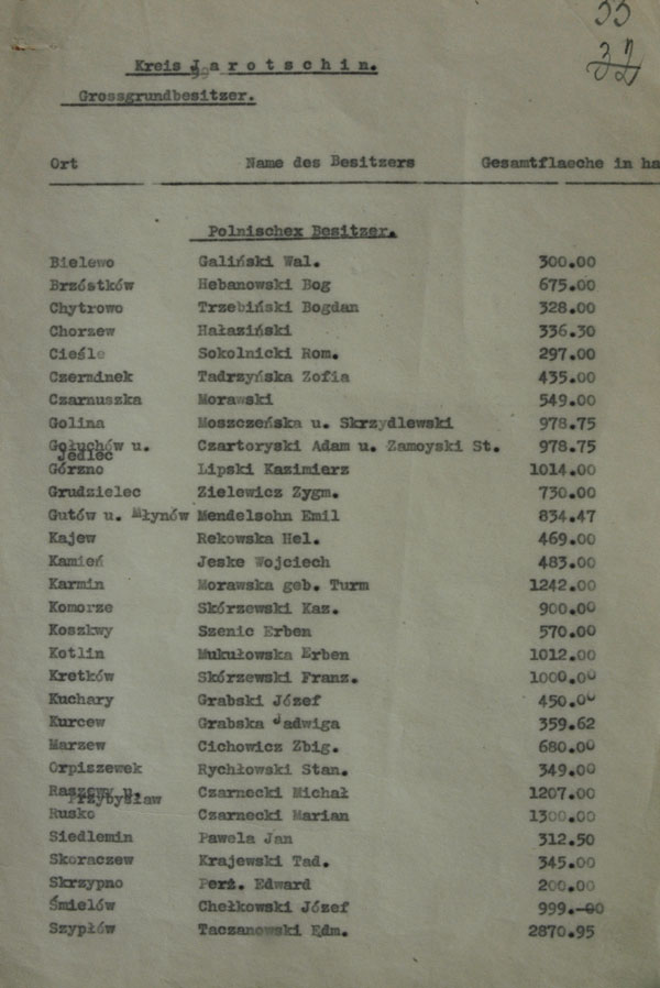 Lista polskich ziemian z powiatu jarocińskiego do wysiedlenia